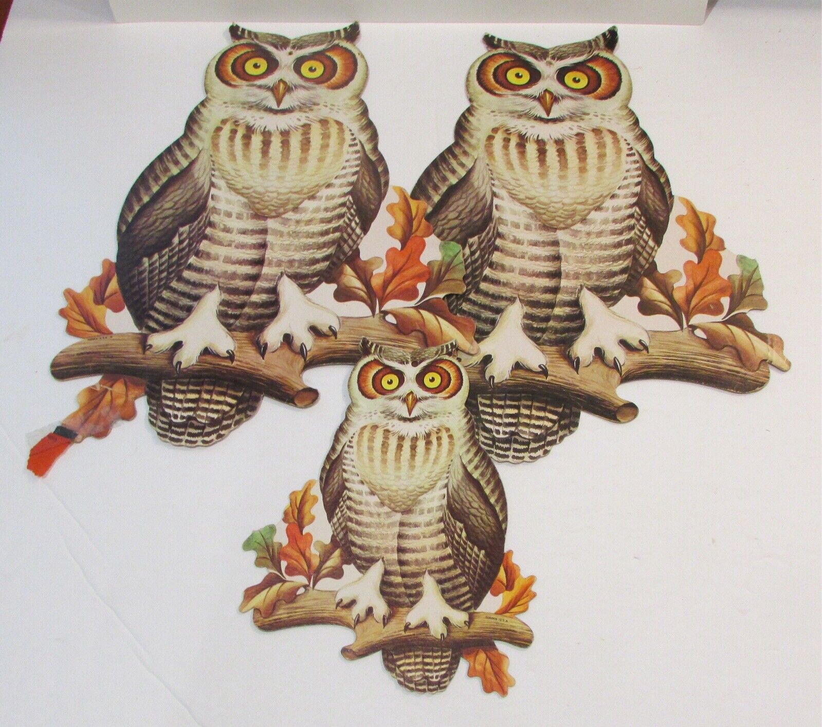 3 Vintage OWL on Branch Halloween Fall Diecut Eureka 11\