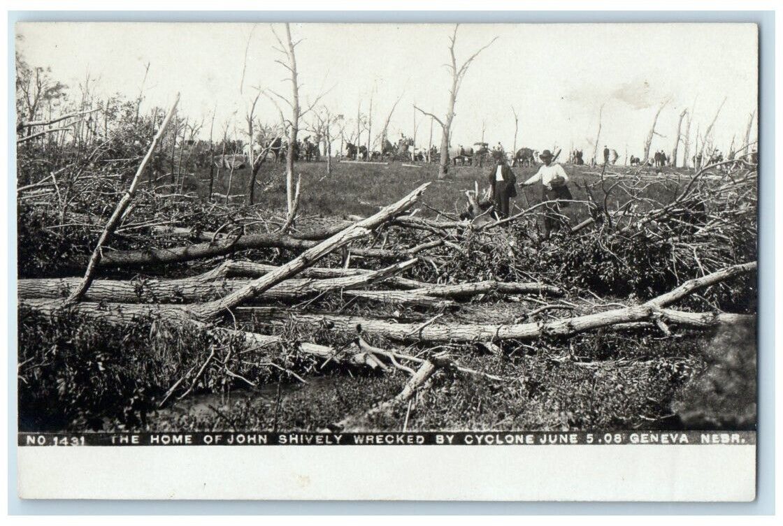 1908 John Shively Home Tornado Cyclone Disaster Geneva NE RPPC Photo Postcard