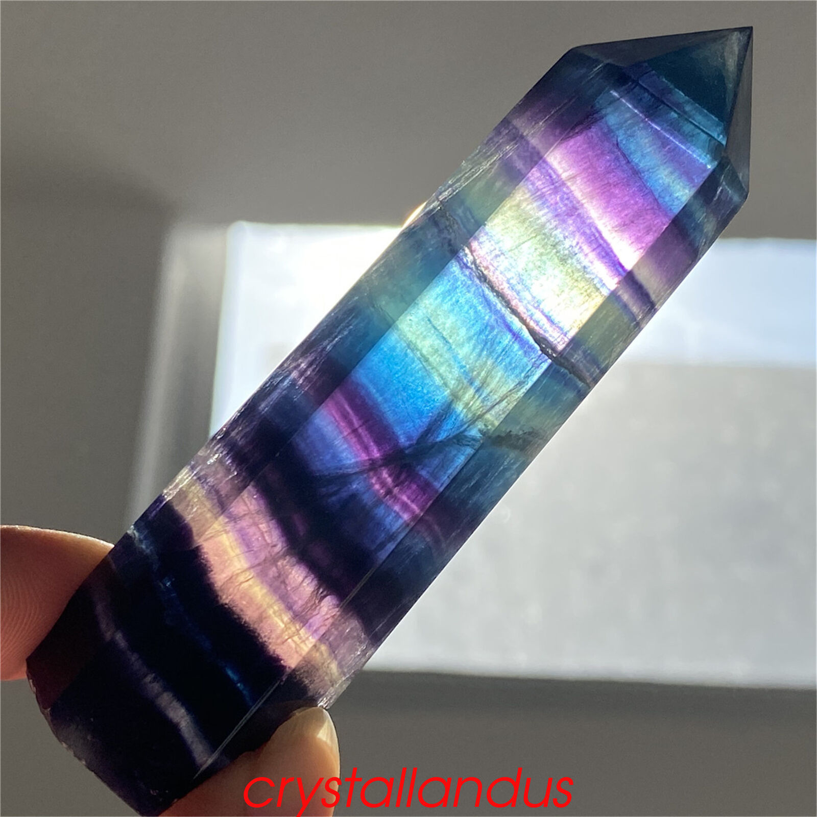 1pc Natural Rainbow fluorite obelisk quartz crystal wand point gem reiki healing