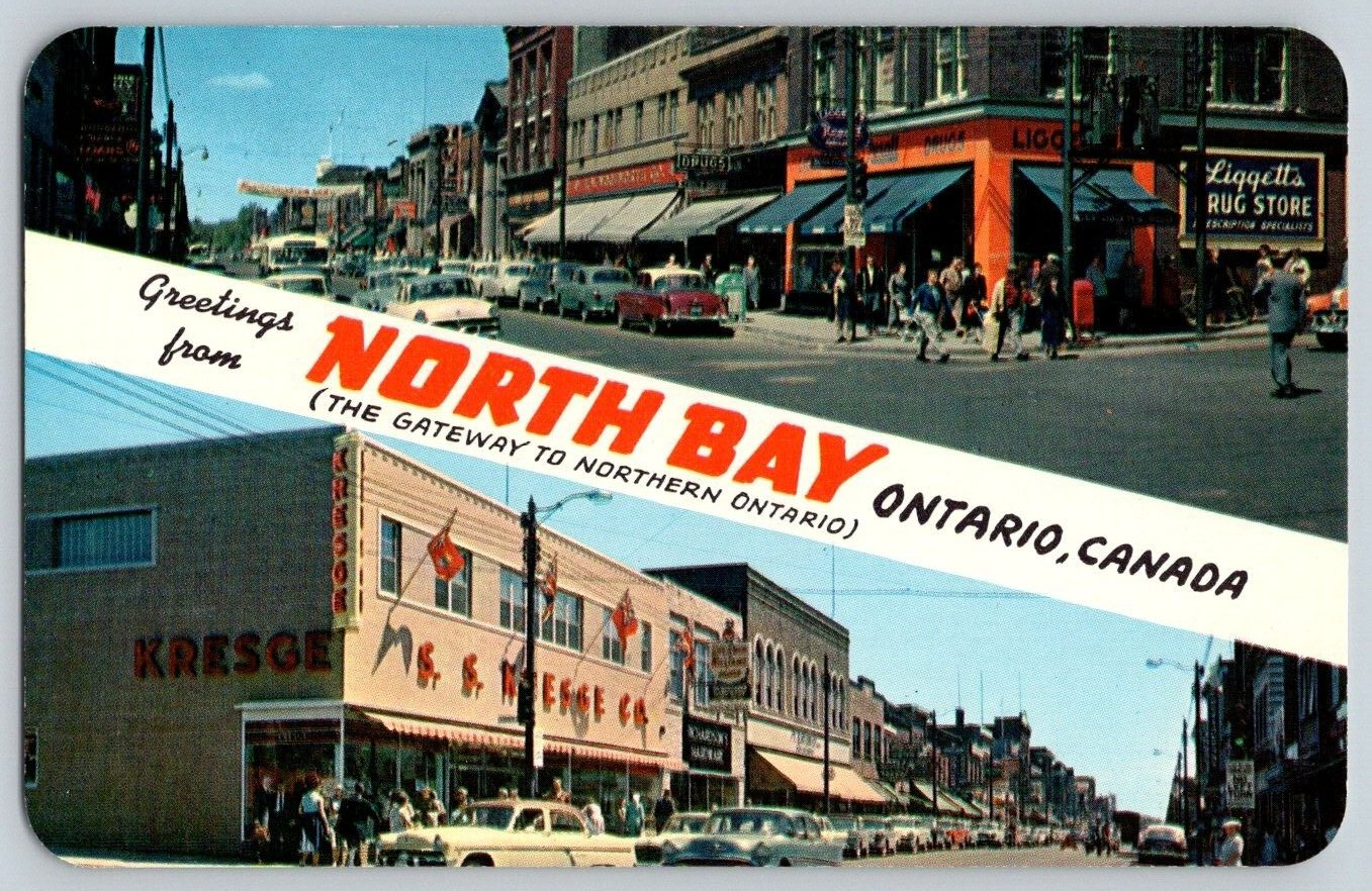 Postcard~ Main Street~ Greetings From North Bay, Ontario, Canada
