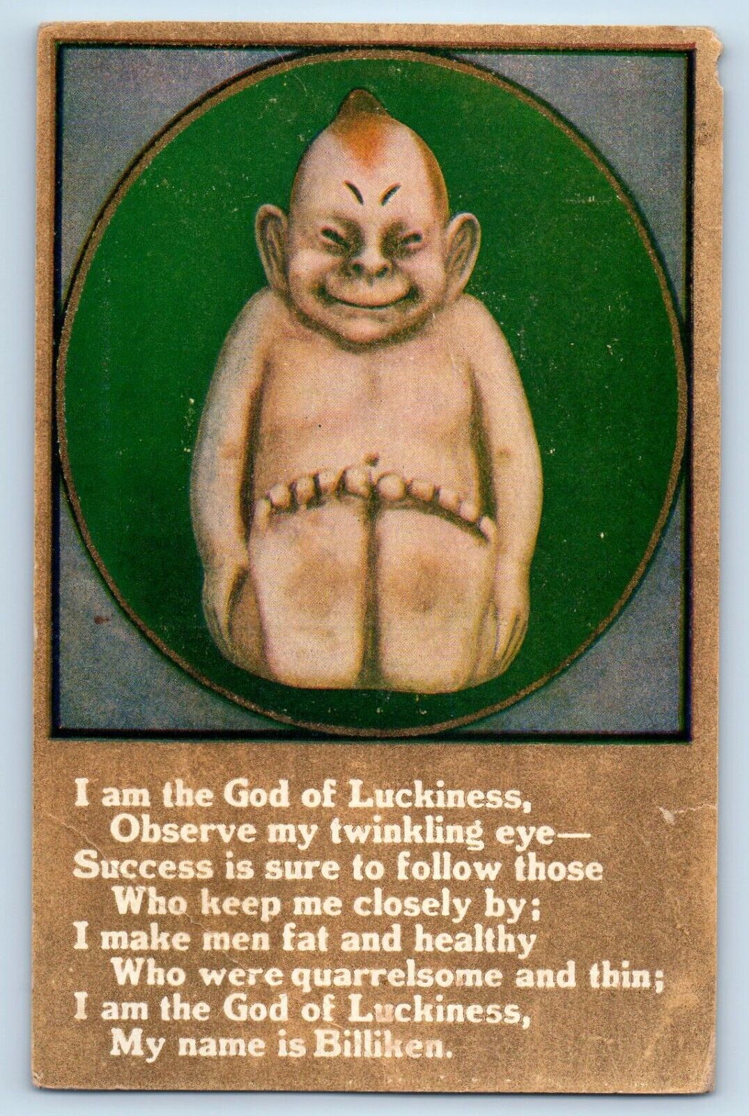 c1910's Billiken Smile Bad Luck Can't Harm You Unposted Antique Postcard