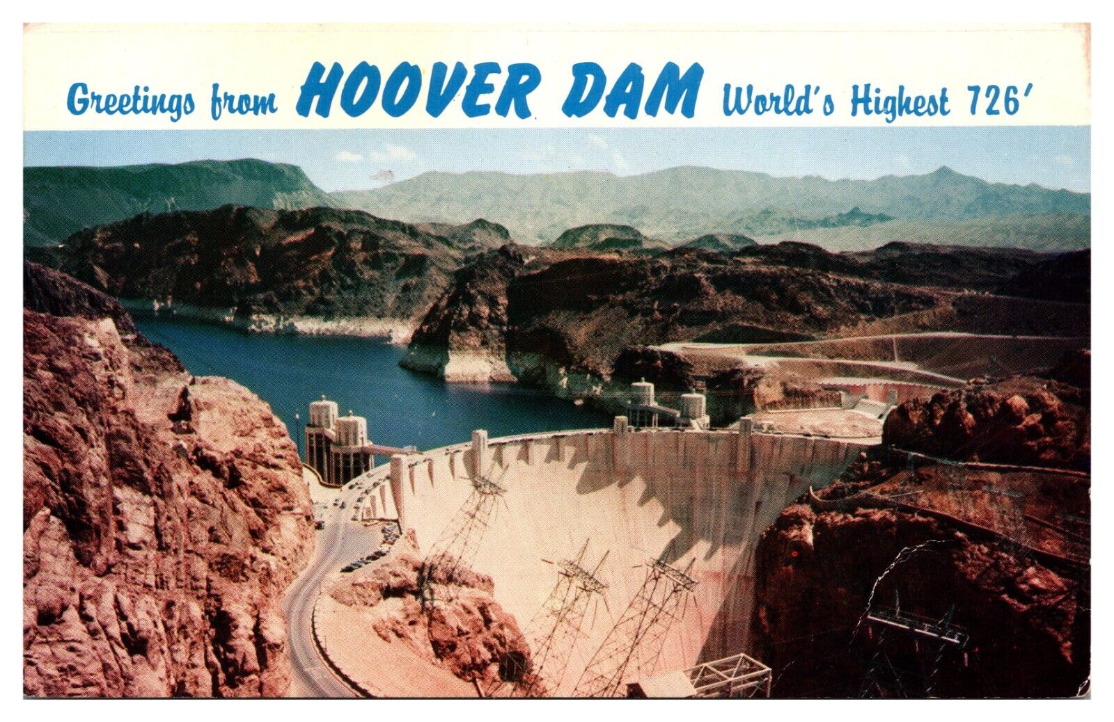 Hover Dam 1965 Birds Eye View Banner Postcard  - A42