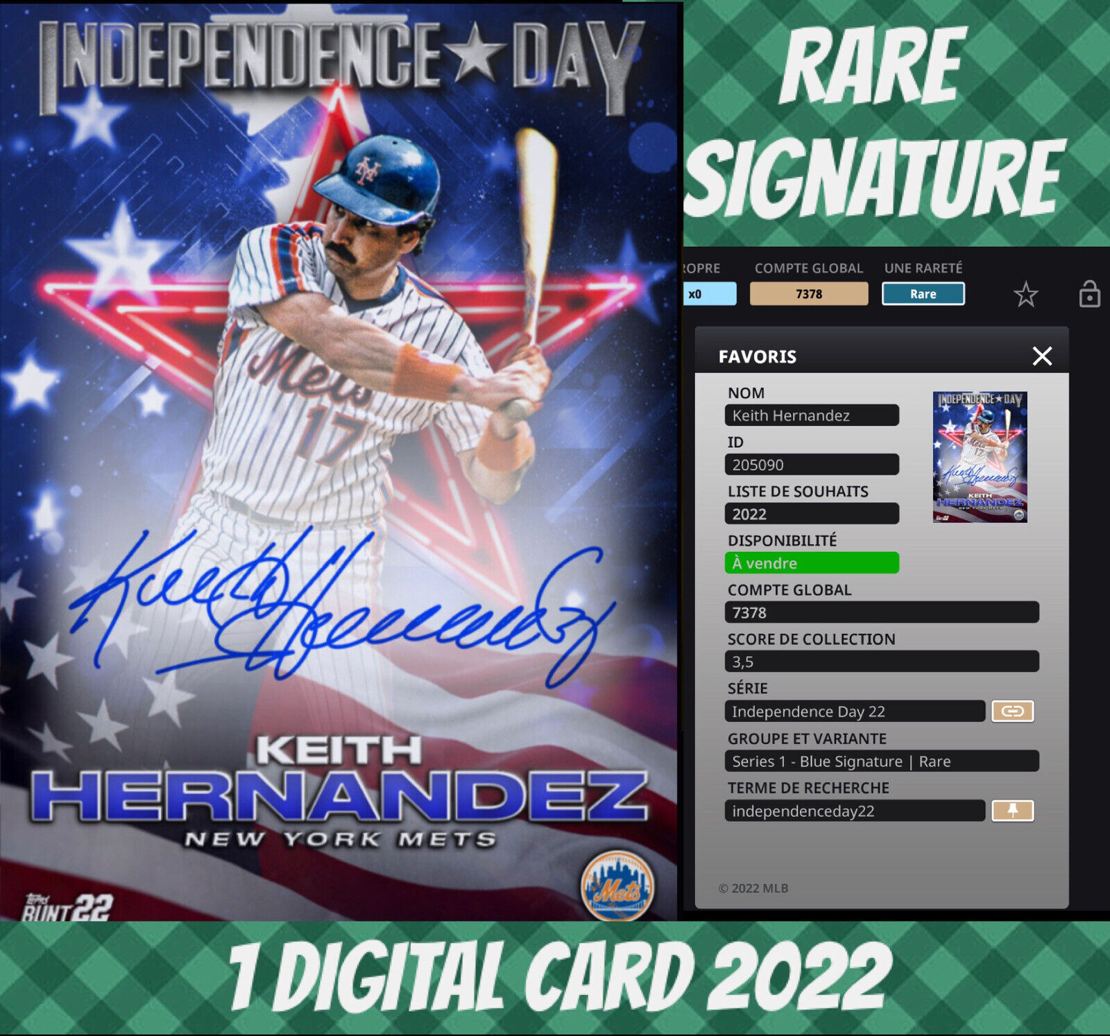 Topps Colorful Rare Keith Hernandez Independence Day Signature Motion 2022 Digital