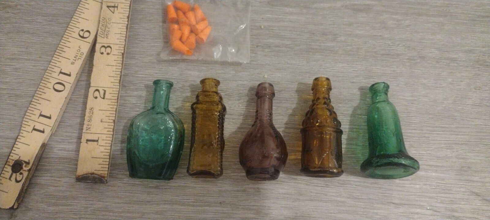 Vintage Lot Of 5 Miniature Colored Glass Bottles Repro Nos