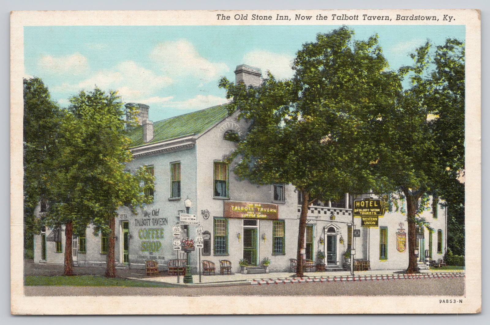 Postcard Bardstown, Kentucky, Old Street Inn, Now Talbott Tavern 1945 Linen A623