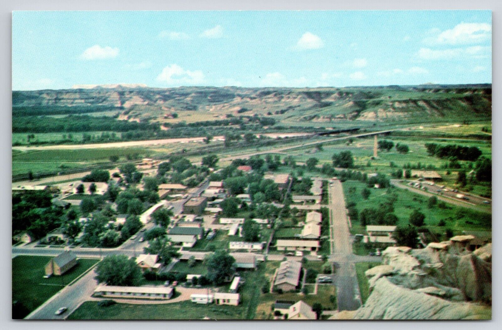 Aerial Looking Down on  Historic Medora ND Postcard UNP Hitching Post Presents