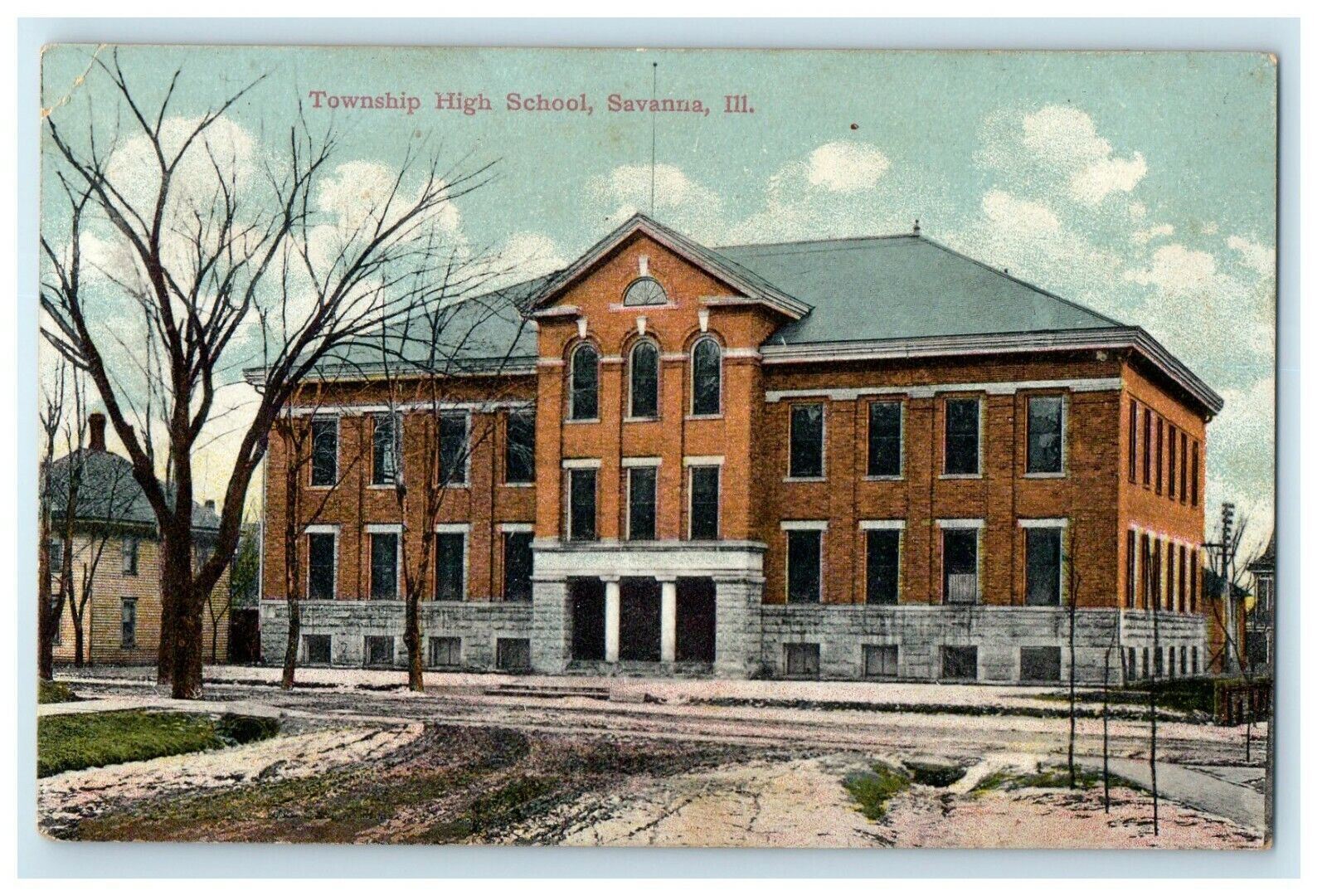 1910 Township High School, Savanna Illinois IL Antique Postcard