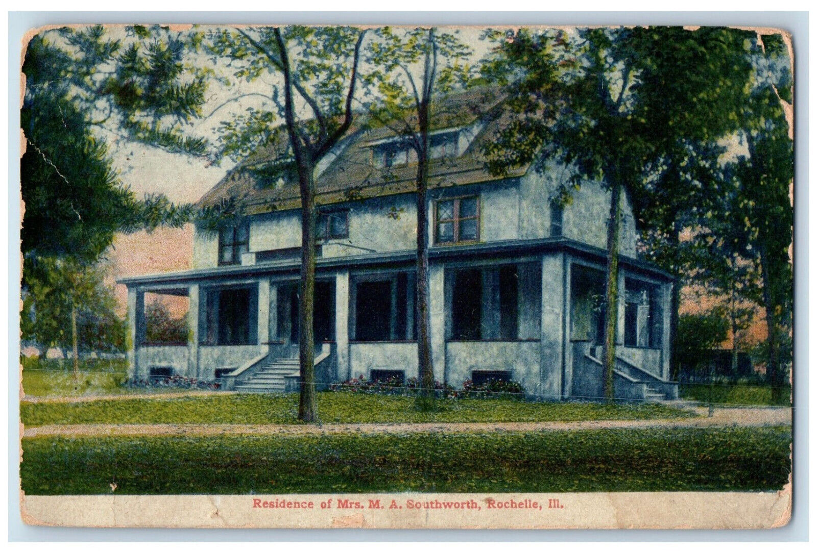 c1910 Residence of Mrs. M.A. Southworth Rochelle Illinois IL Antique Postcard