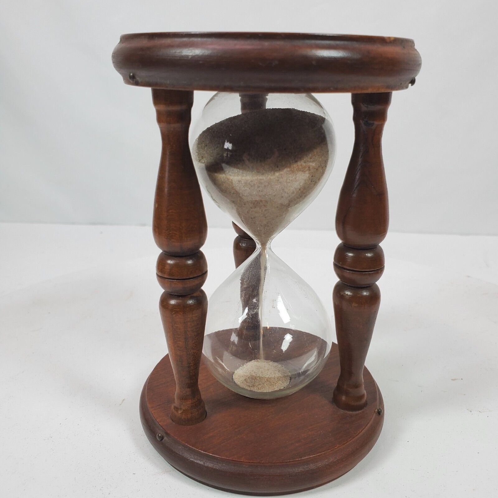 Vintage Sand Egg Timer 3 Hours 15 Seconds Wood Stand 5.5x3.5 Inch