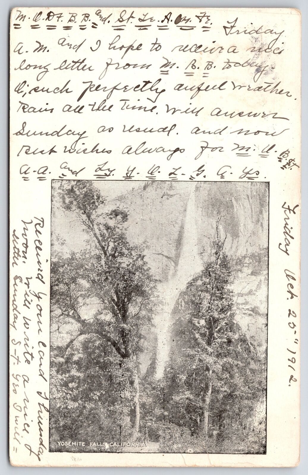 1910\'s Yosemite Falls California Trees Sightseeing Tourist Attraction Postcard