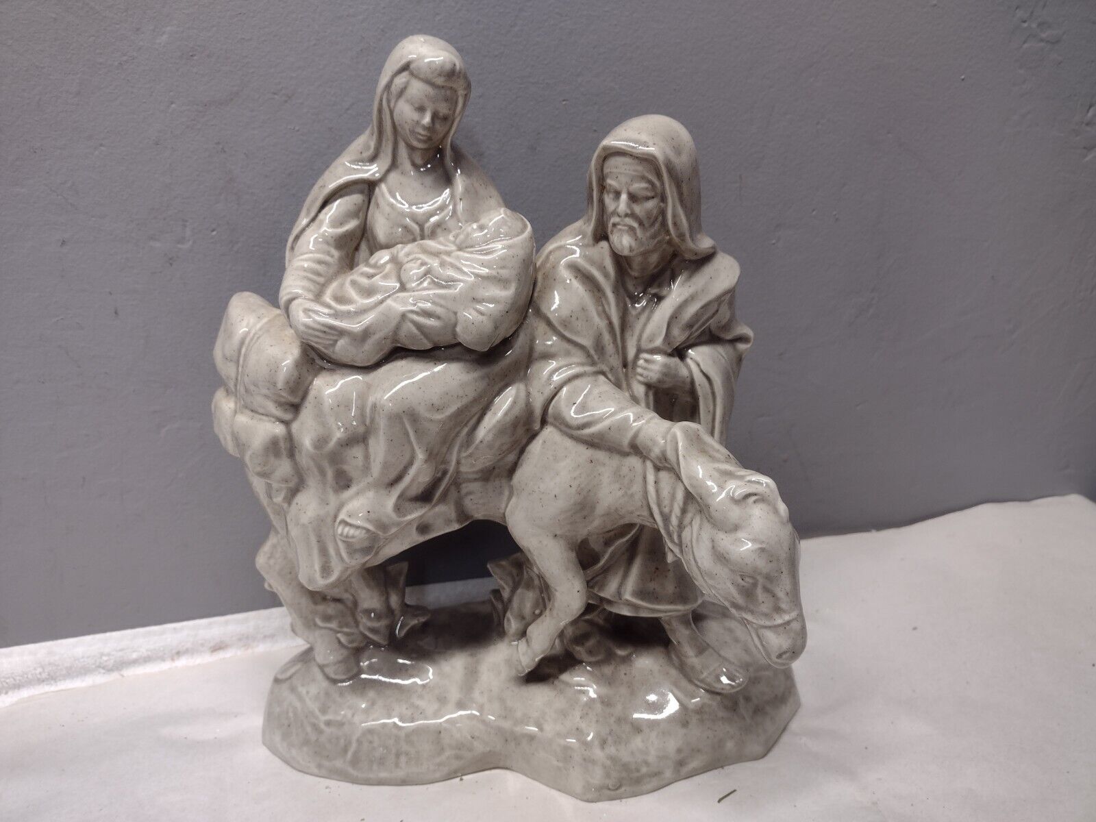 Vintage Iridescent nativity Jesus,Joseph, Mary donkey figurine Christmas statue