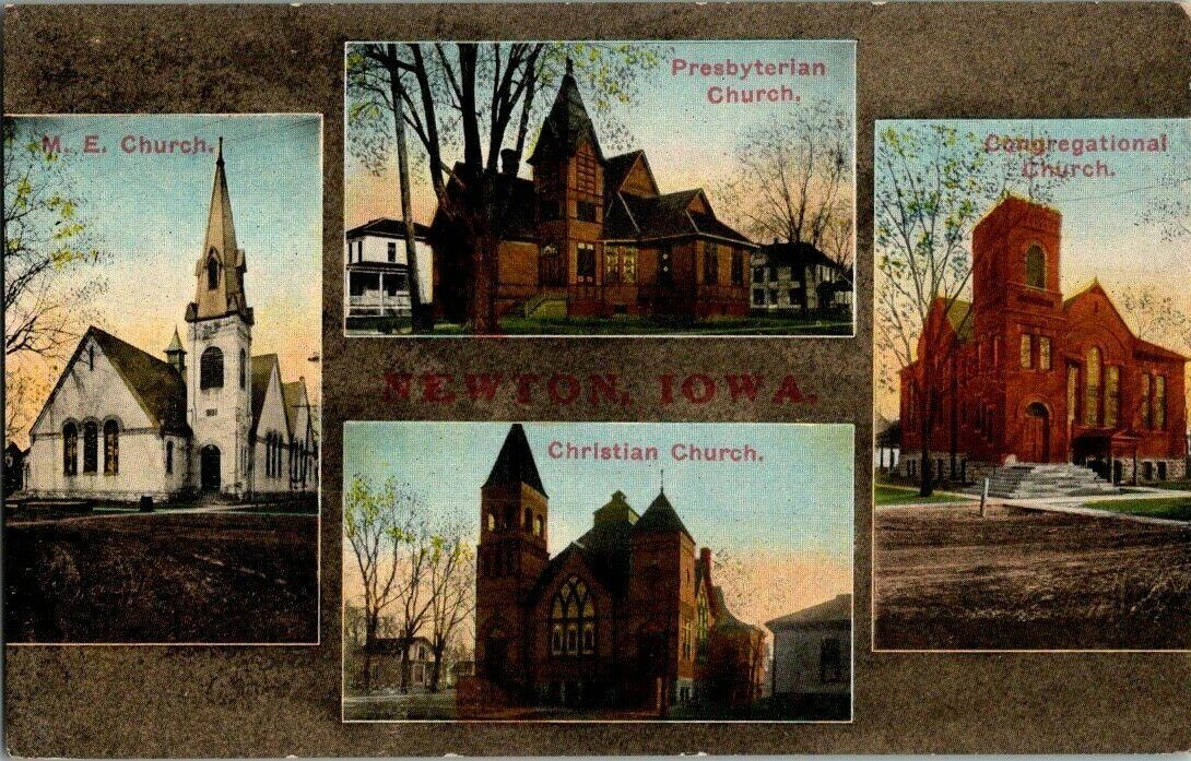 1910. NEWTON, IOWA, DIFFERENT CHURCHES. POSTCARD. GG9