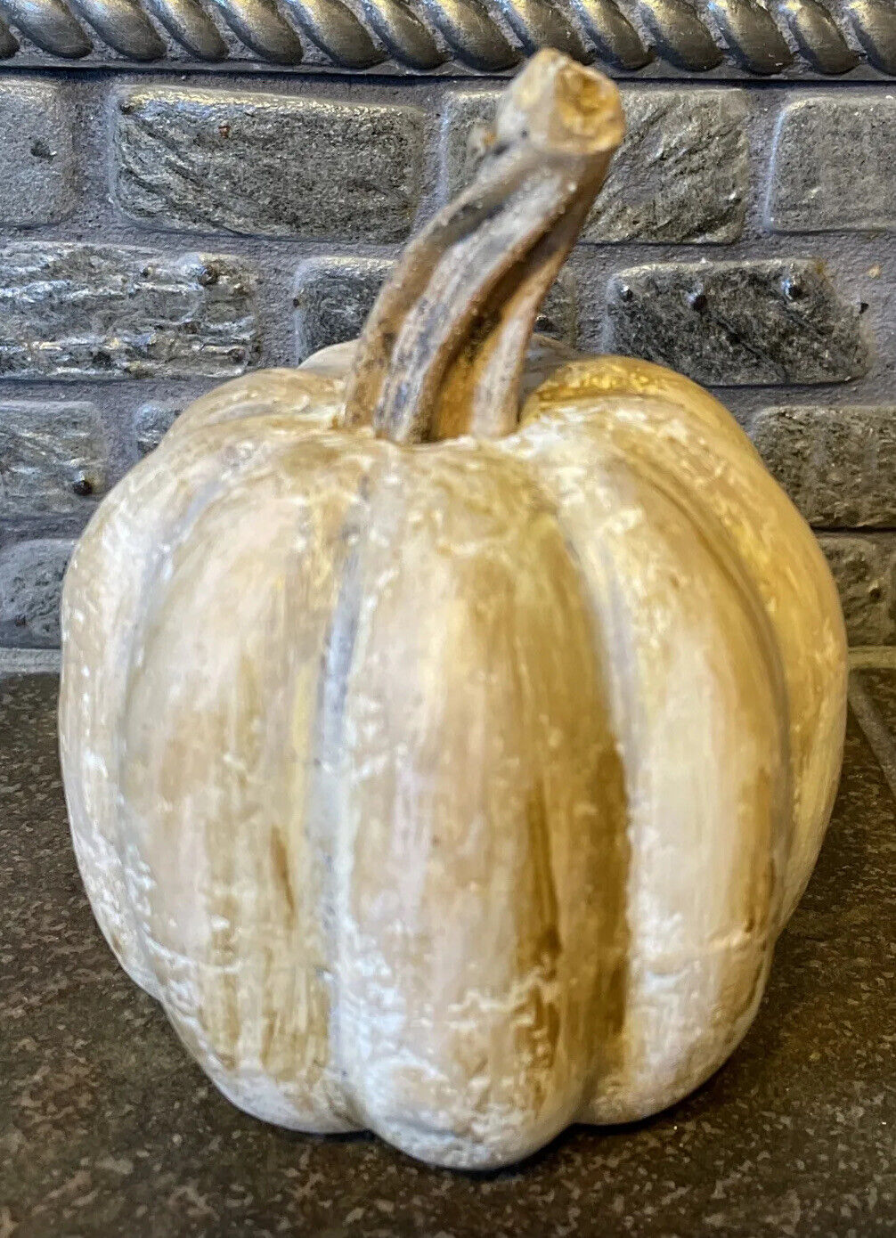Faux Pumpkin Custom Painted 3.25” 3.25” Across-Off White Tans Gold Autumn Decor