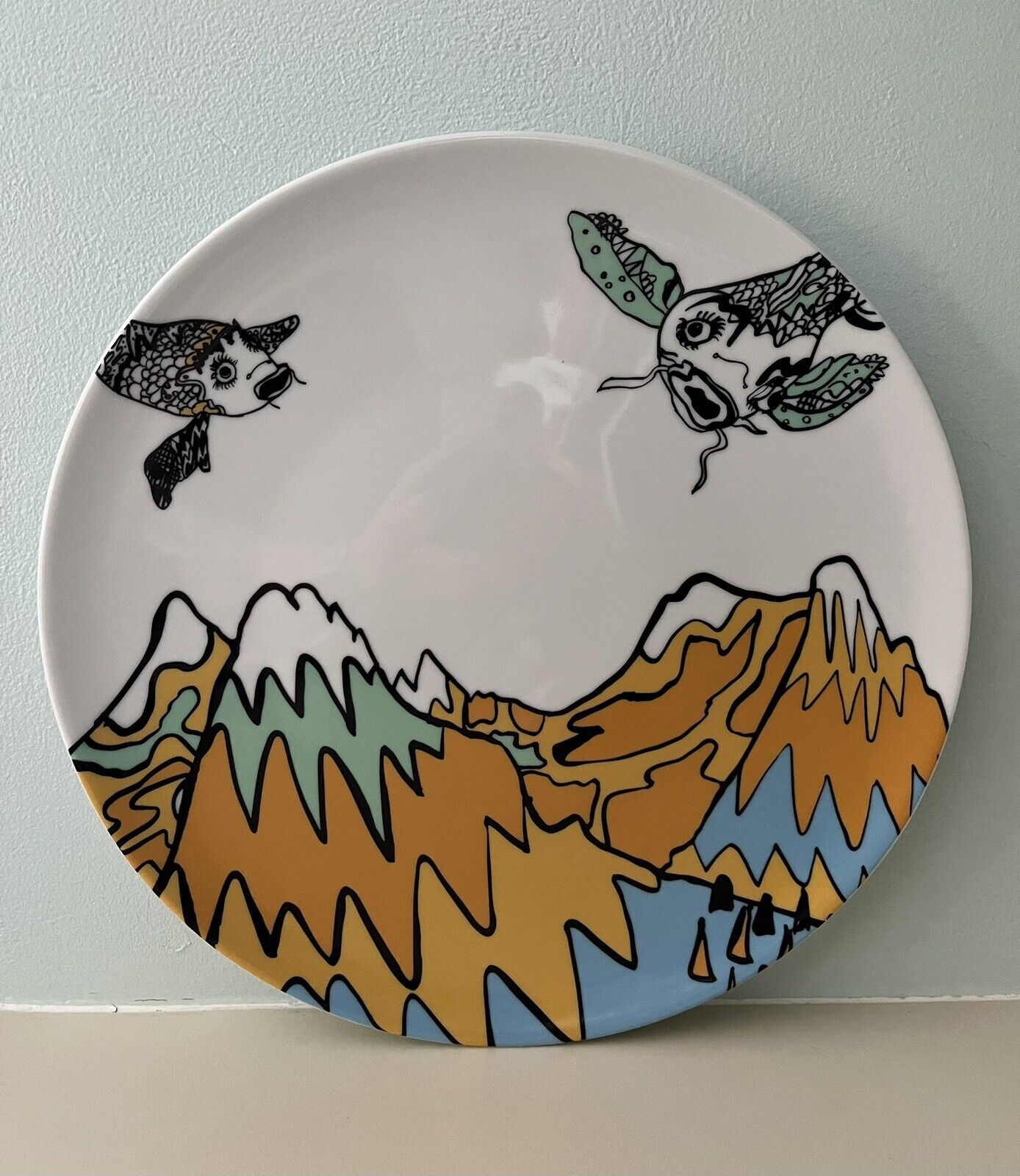 IKEA Flying Fish over Mountains 11” Dinner Plate 23102 Sweden Poland Made RARE