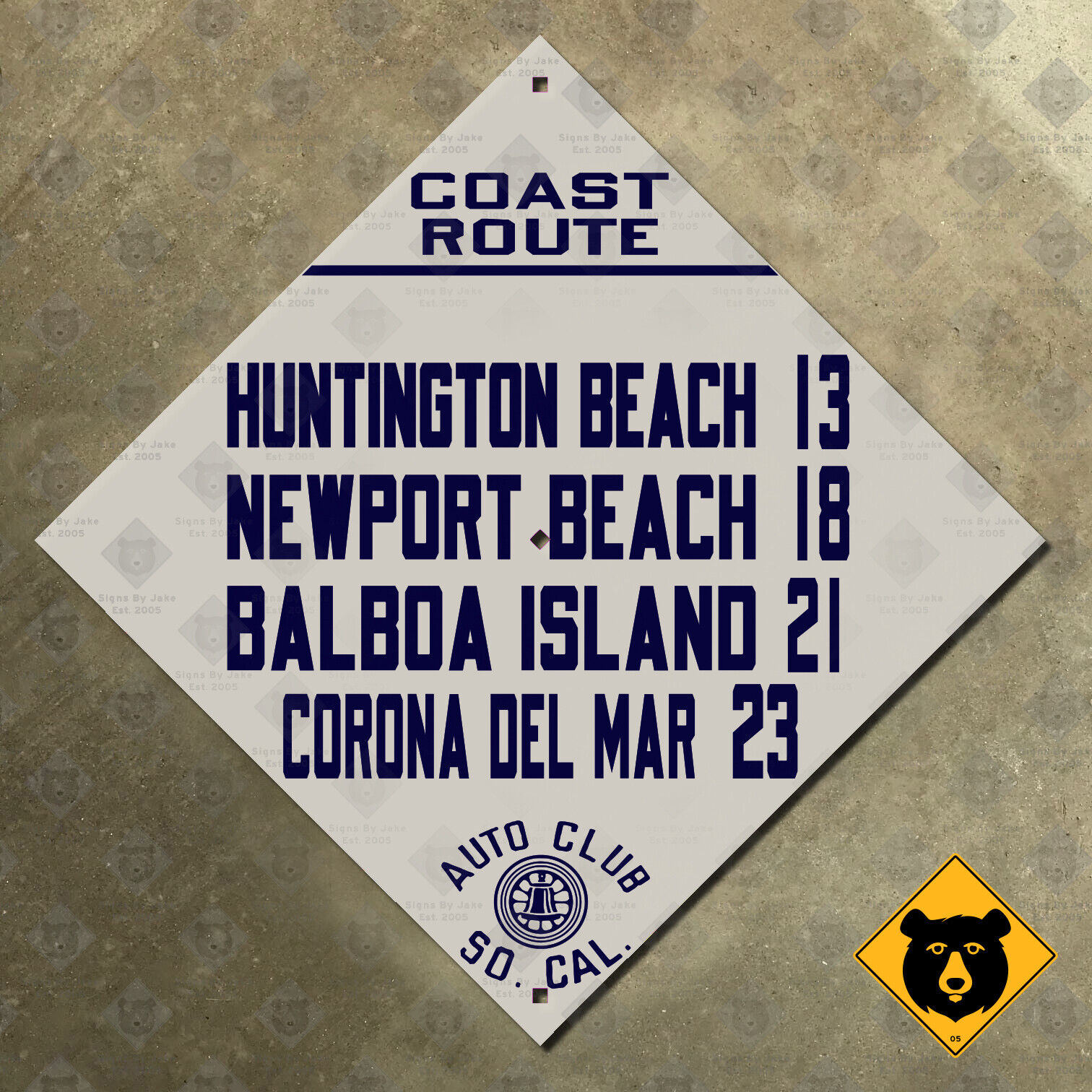 Coast Route California road sign Huntington Beach Newport Balboa Corona 12x12
