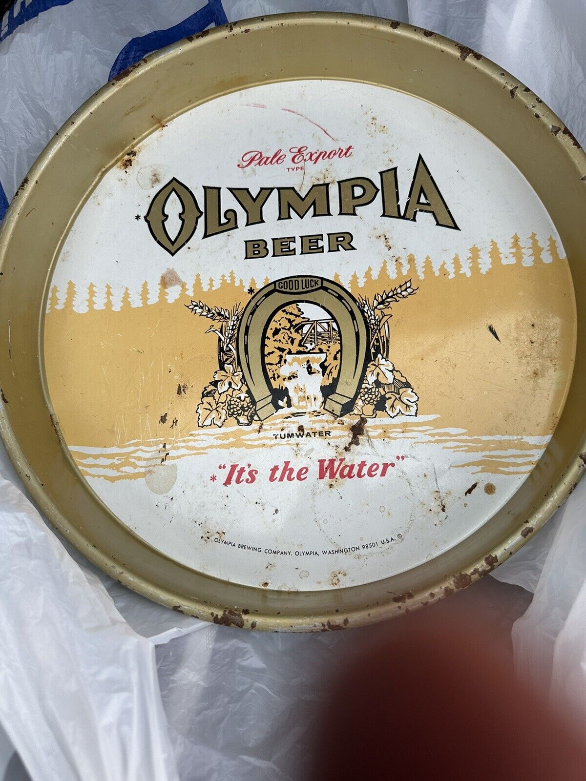 VINTAGE OLYMPIA BEER METAL SERVING TRAY FOR 1972