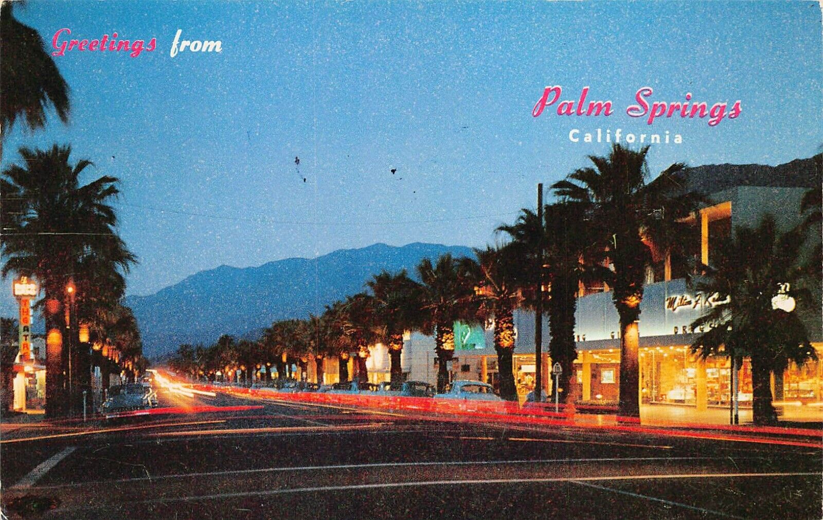 Palm Springs CA California Main Street Canyon Drive Night 1950s Vtg Postcard Y1