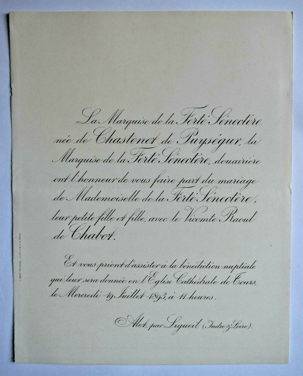 FERTE SENECTERE Chastenet Puysegur SHARE WEDDING Schoop Alet Ligueil 1893