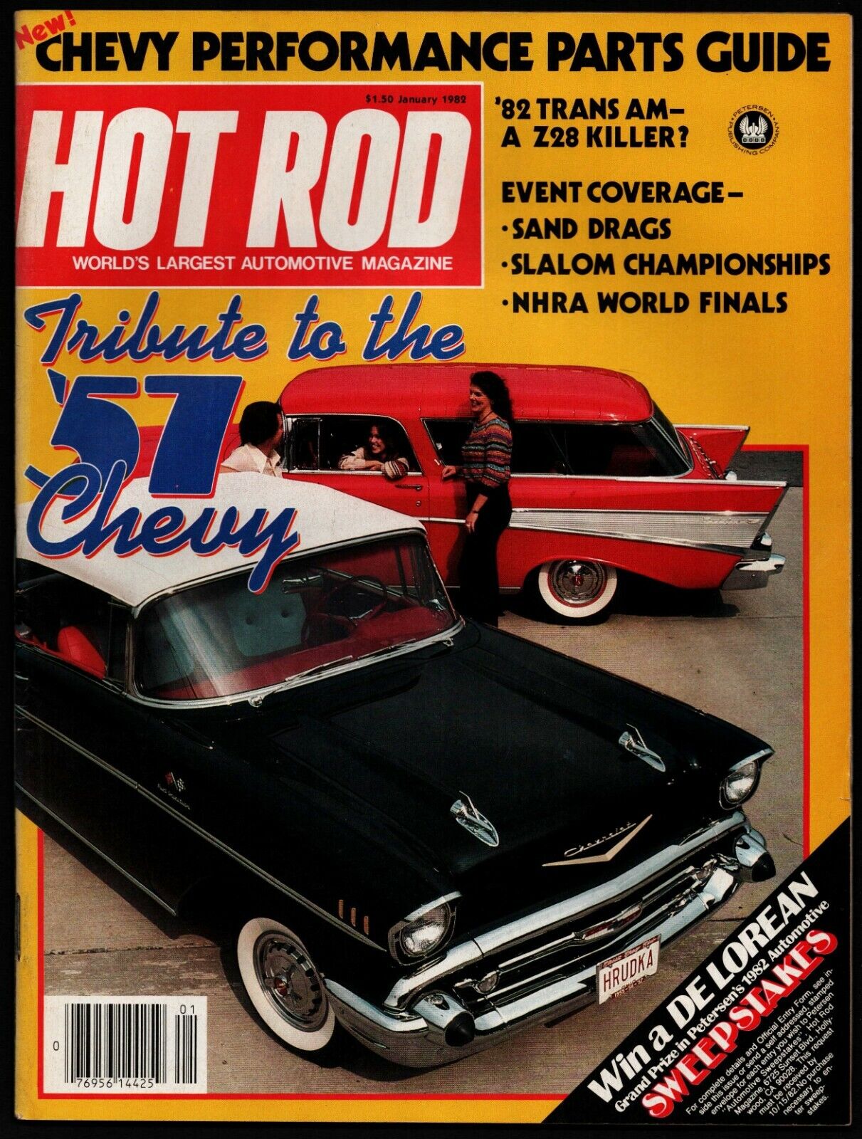 JANUARY 1982 HOT ROD MAGAZINE, TRIBUTE TO THE 57 CHEVY, \'82 TRANS AM, SAND DRAGS