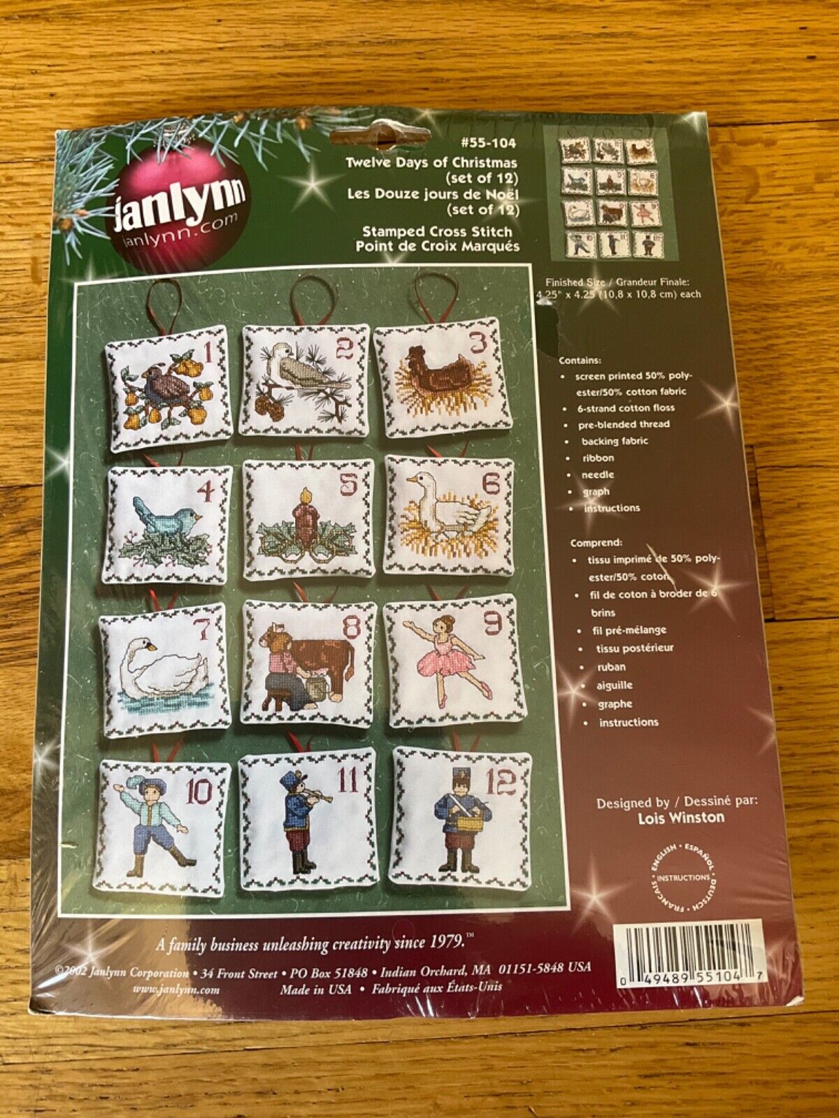 Janlynn Twelve Days of Christmas Set of 12 Stamped C/S Ornaments NIP