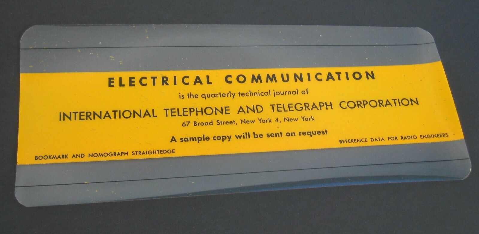 International Telephone & Telegraph ITT Bookmark Nomograph Straightedge Radio Ad