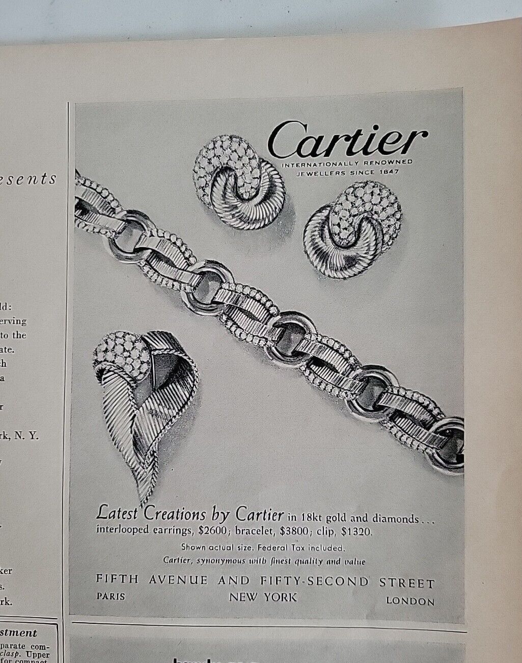 1953 Cartier gold and diamond bracelet earrings pin vintage jewelry ad