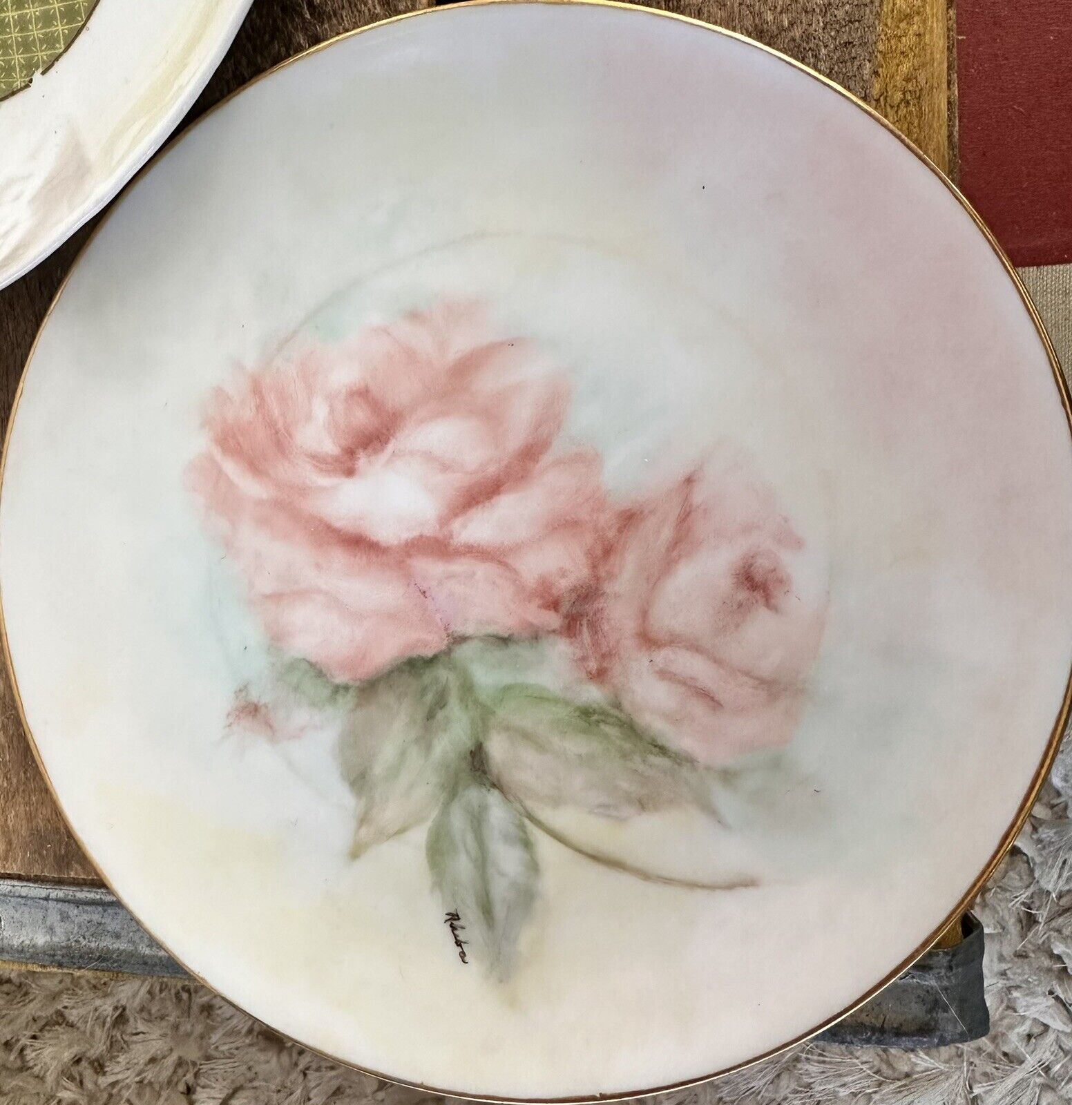 Antique Bavaria Germany 6.25” Hand Painted Porcelain Plates (2) Floral VTG