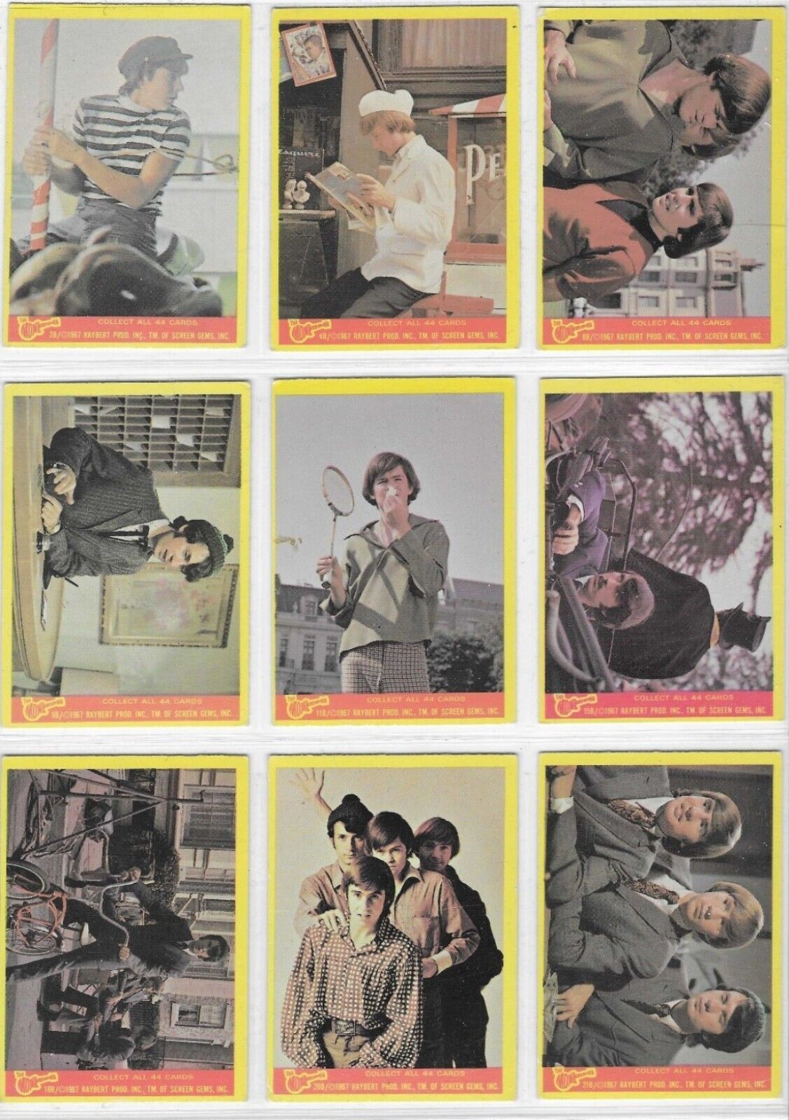 1967 DONRUSS MONKEES, LOT OF 19 DIFFERENT (3rd and 4th SERIES) POPULAR SET