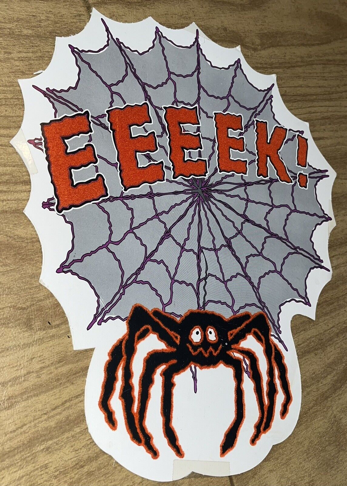 Vintage Spider w/ Web EEEEK Halloween Die Cut Decoration Cardstock USED