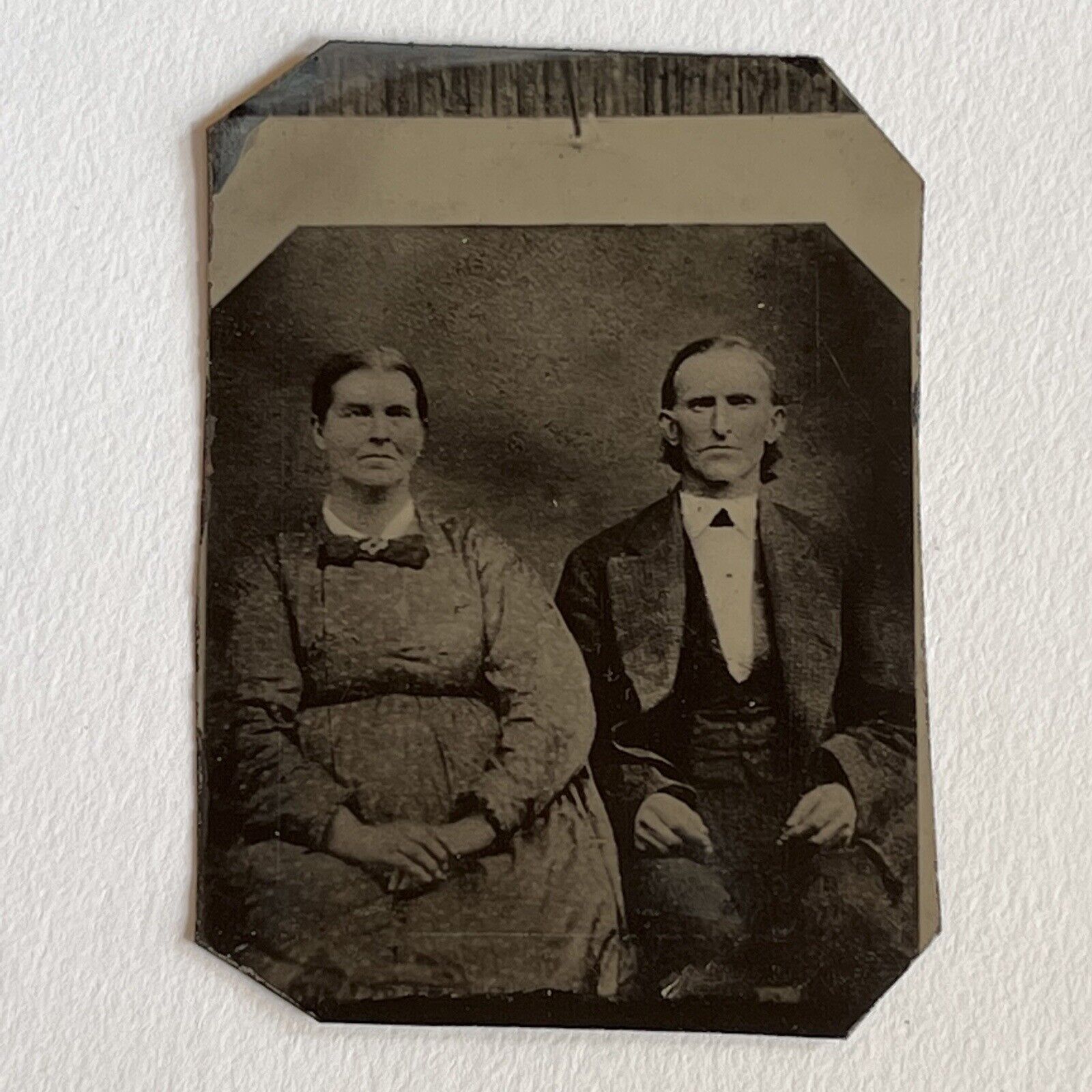 Antique Tintype Copy Of A Tintype Board & Nail Odd Mature Couple Man & Woman