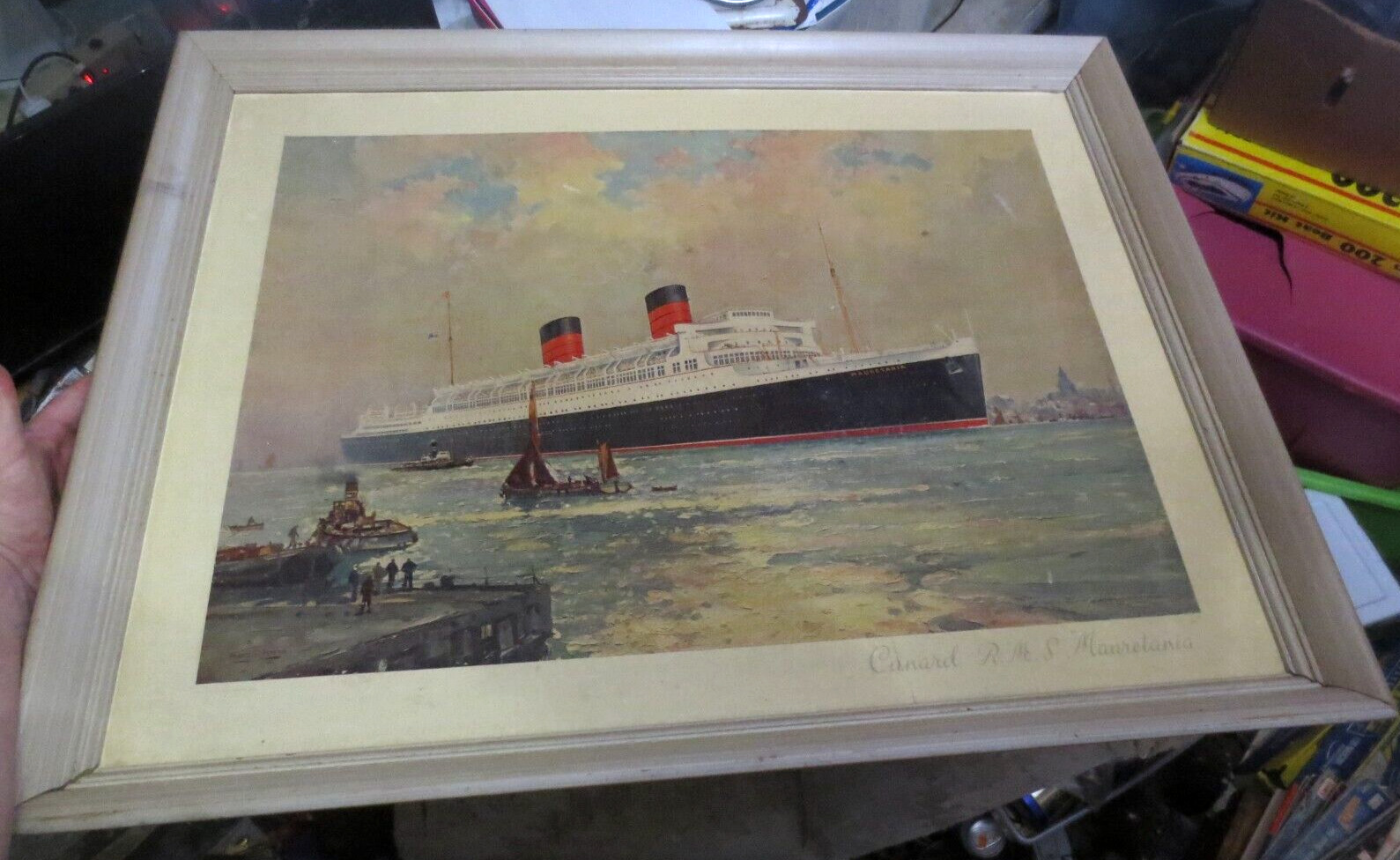 Vintage Frank H Mason Cunard RMS Mauretania framed Print Poster Painting 29 x 22