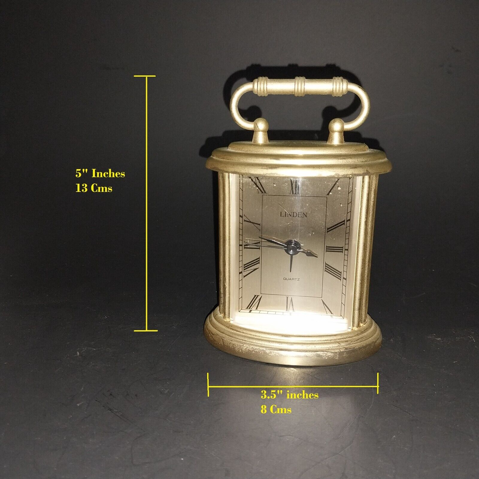  Vintage Linden Brass Glass Office Desk Clock with alarm