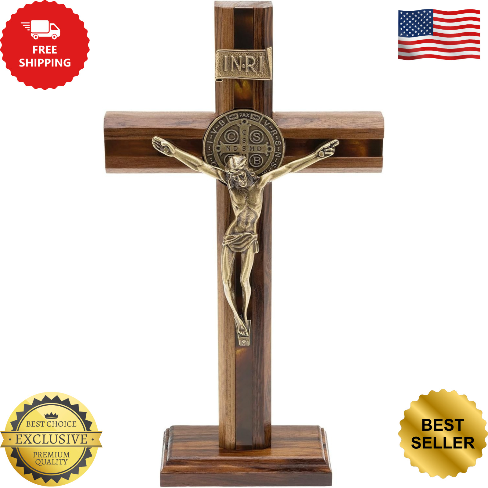 Crucifix  Cross Intercession Saint Benedict Wall  with Inner  (Antique Gold)