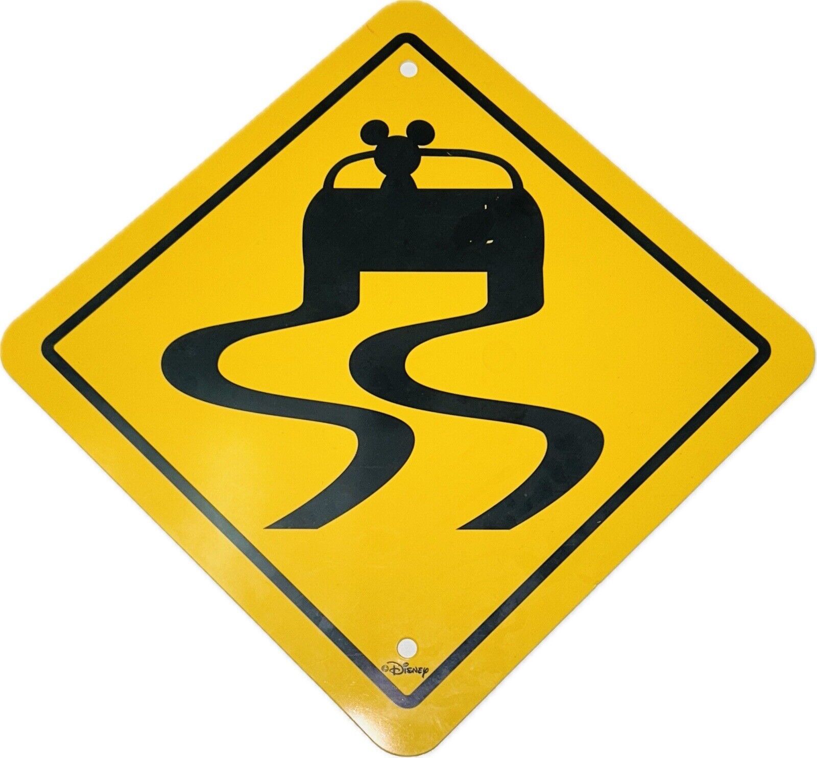 Disney TEST TRACK Mickey Mouse Caution Sign Slippery Curvy Road Driving Car