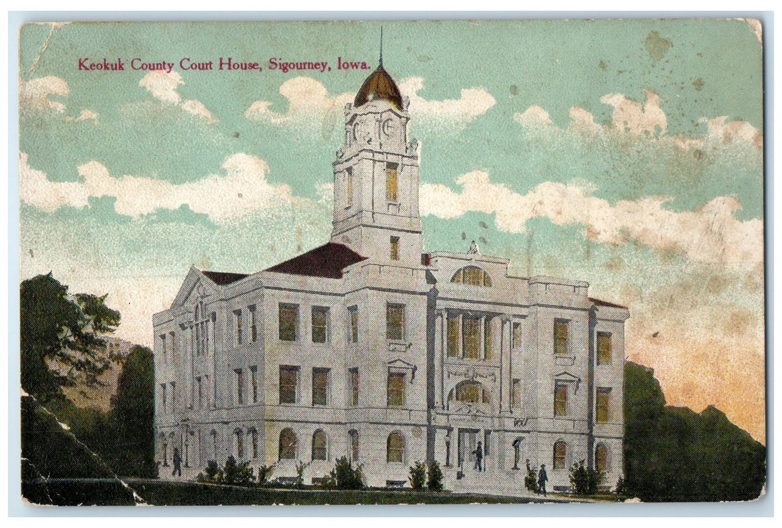 c1910's Keokuk County Court House Exterior Roadside Sigourney Iowa IA Postcard