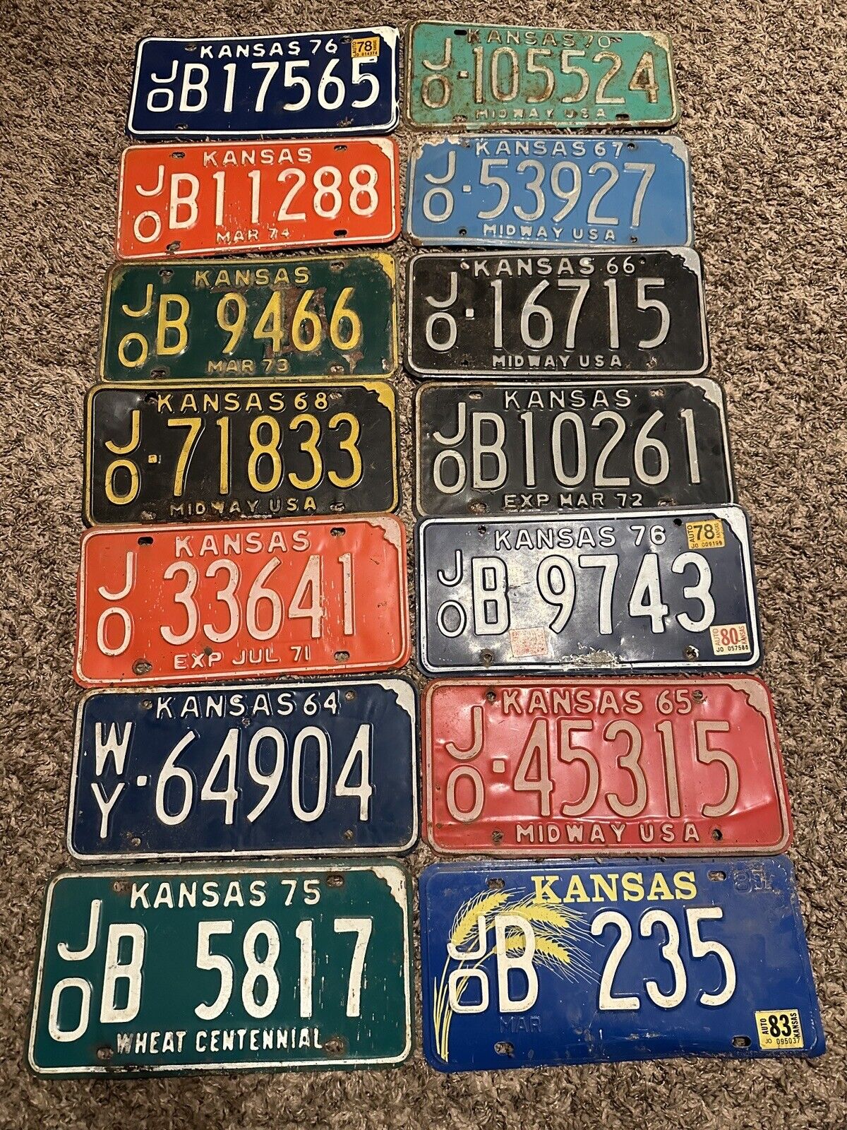 Vintage 1960’s & 1970’s Kansas License Plates Lot Of 14 Wheat Centennial