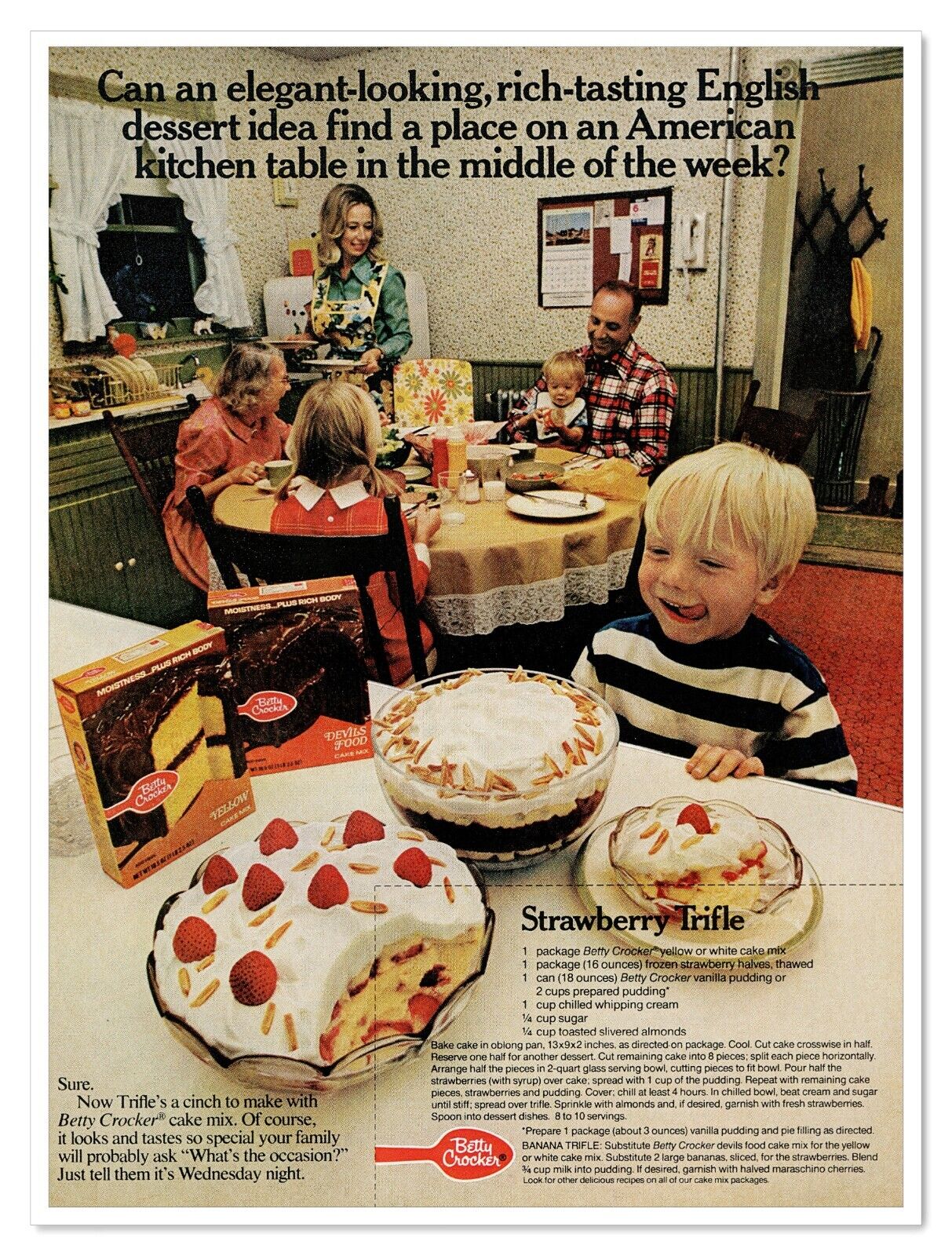 Betty Crocker Mix Strawberry Trifle Recipe Vintage 1972 Full-Page Magazine Ad