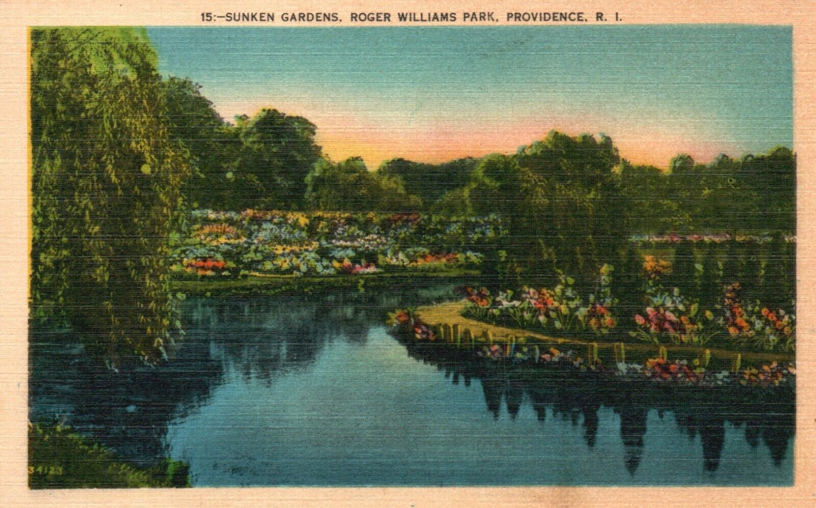 Postcard RI Providence Sunken Gardens Roger Williams Park Vintage PC e3991
