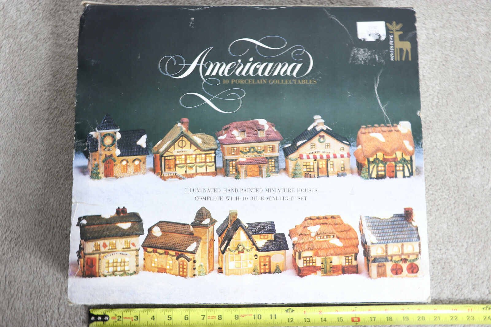 Vintage 1992 Americana 10 Porcelain Collectables Hand Painted Lighted Houses  