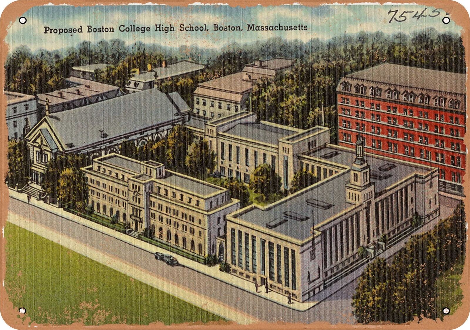 Metal Sign - Massachusetts Postcard - Proposed Boston College High School, Bost