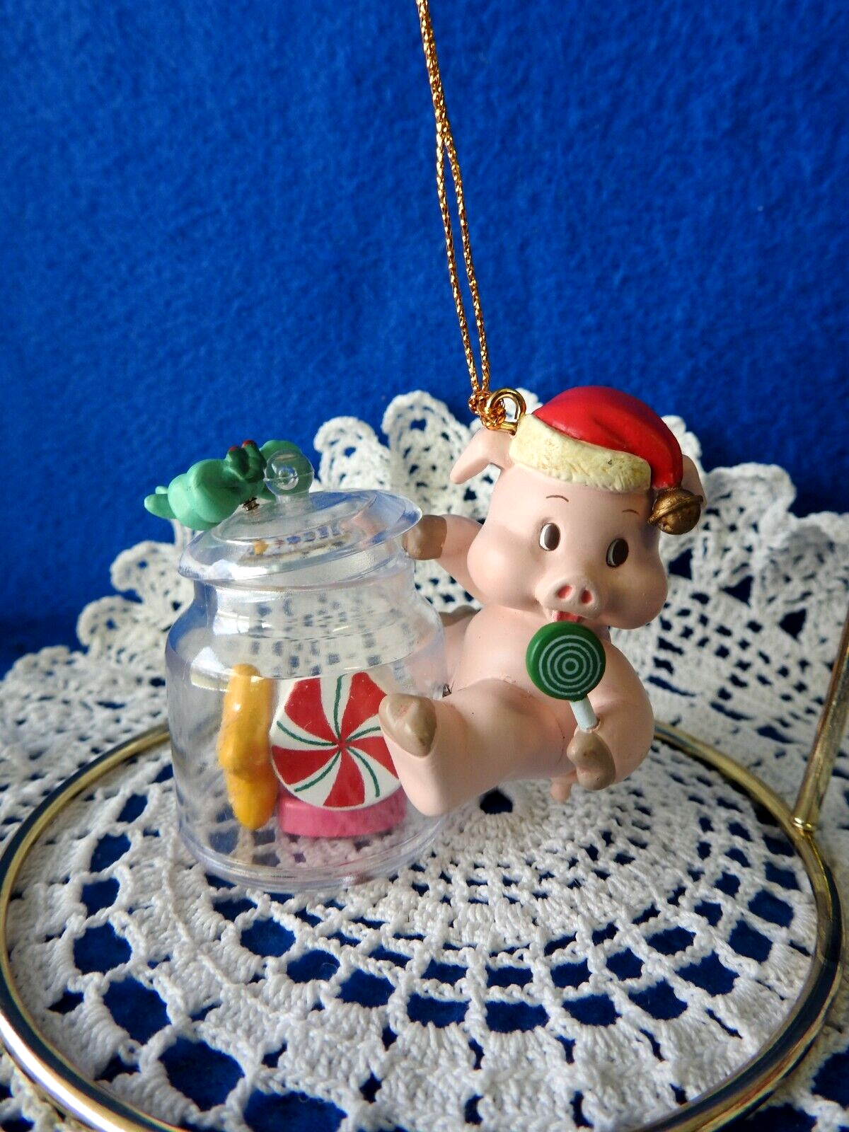 Vintage Lustre Fame Ornament 1993 PIG with Lollipop from Candy Jar 2 1/2\