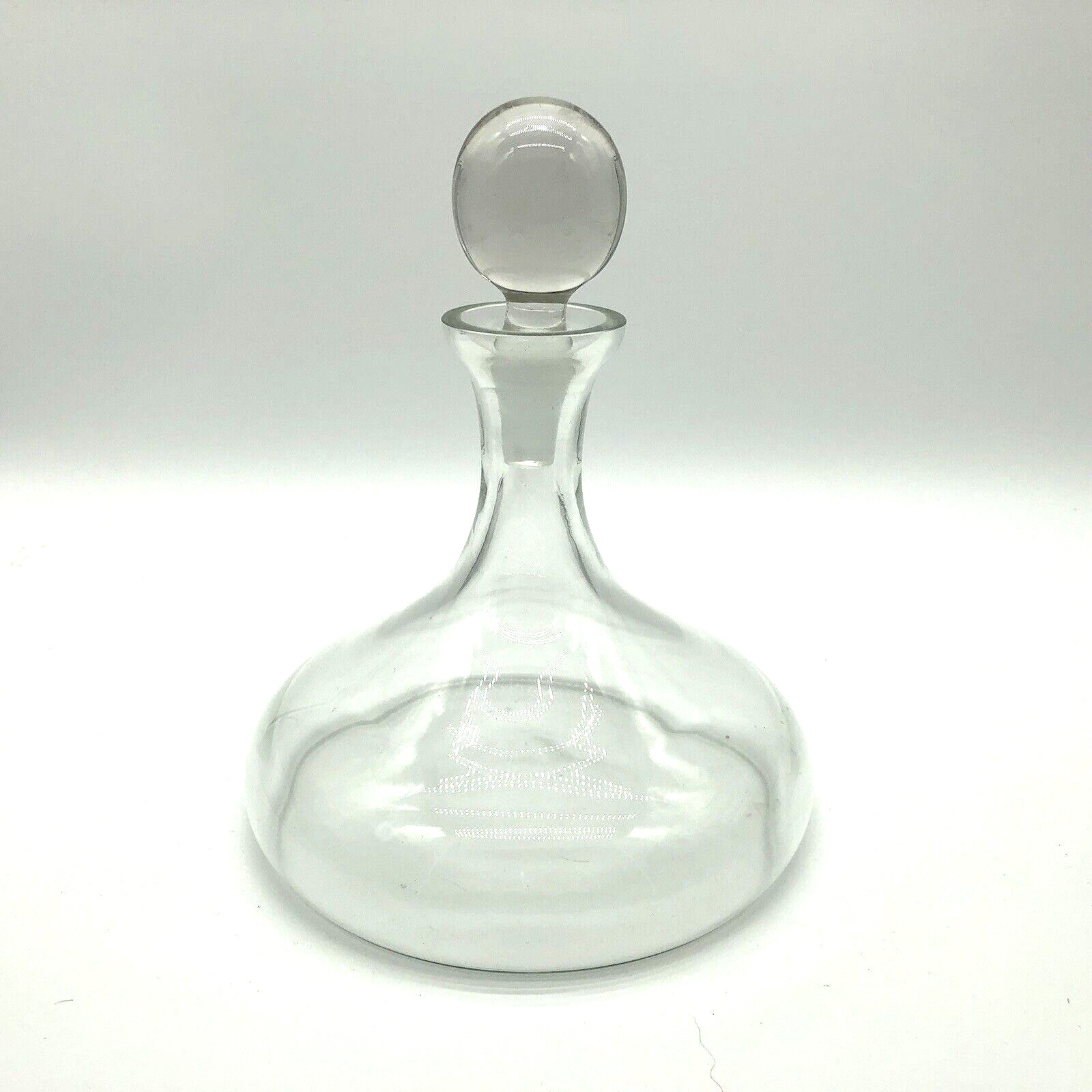 Clear Glass Decanter Crystal Stopper Modern Sleek Style Wide Bottom