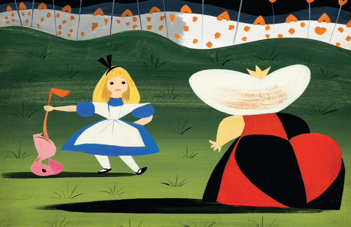Mary Blair Disney Alice in Wonderland Croquet Queen of Hearts Poster Concept Art