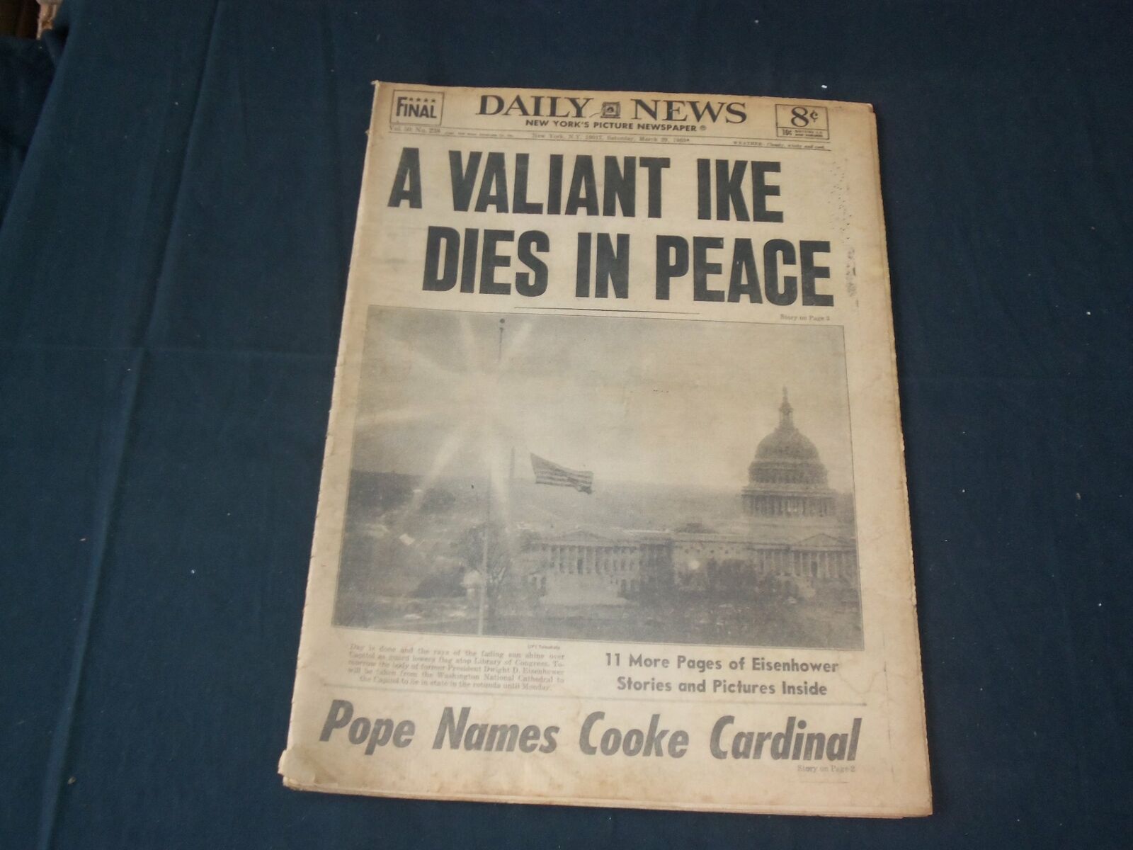 1969 MARCH 29 NEW YORK DAILY NEWS NEWSPAPER - DWIGHT EISENHOWER DIED - NP 3595