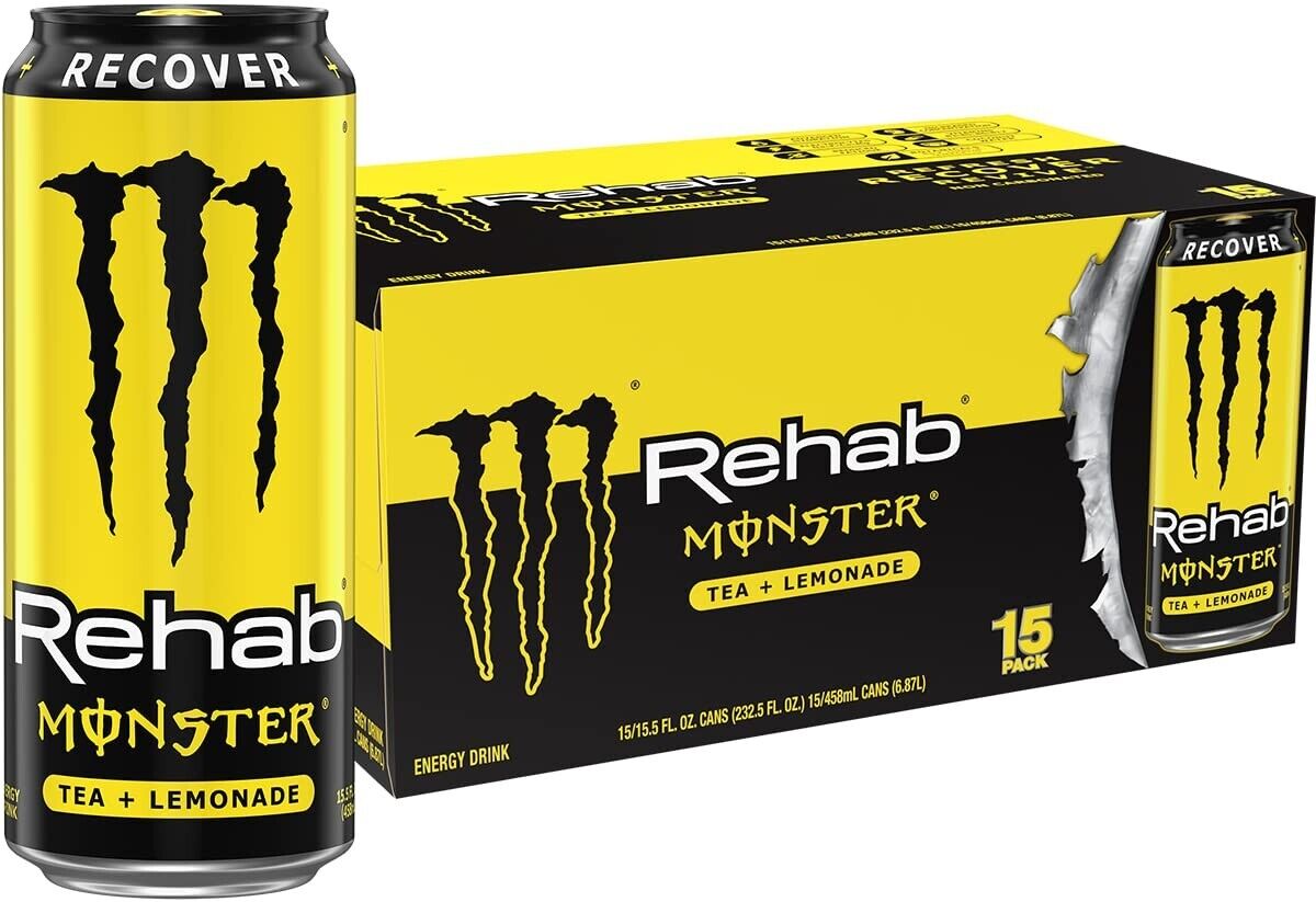Monster Energy Rehab Tea + Lemonade + Energy, Iced Tea, 15.5 Ounce 15 pack