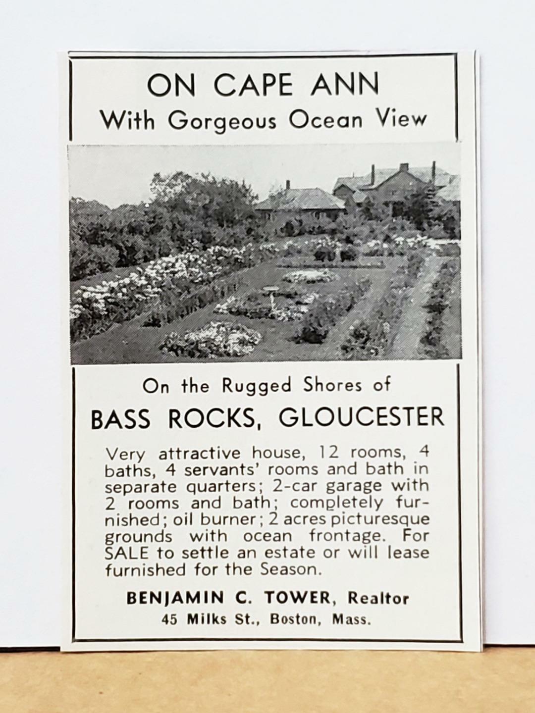 Cape Ann Bass Rocks Mass 1940 PRINT AD Photo Ocean View Benjamin Tower Realtor