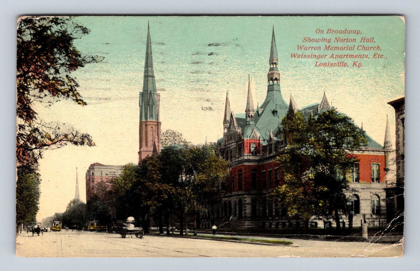 Louisville KY-Kentucky, On Broadway, Church, Apartments, Vintage c1914 Postcard