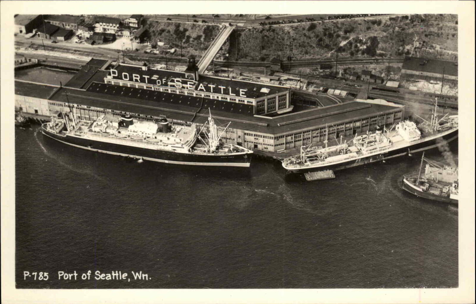 Seattle Washington WA Port Ships Air View P-785 Vintage Real Photo Postcard