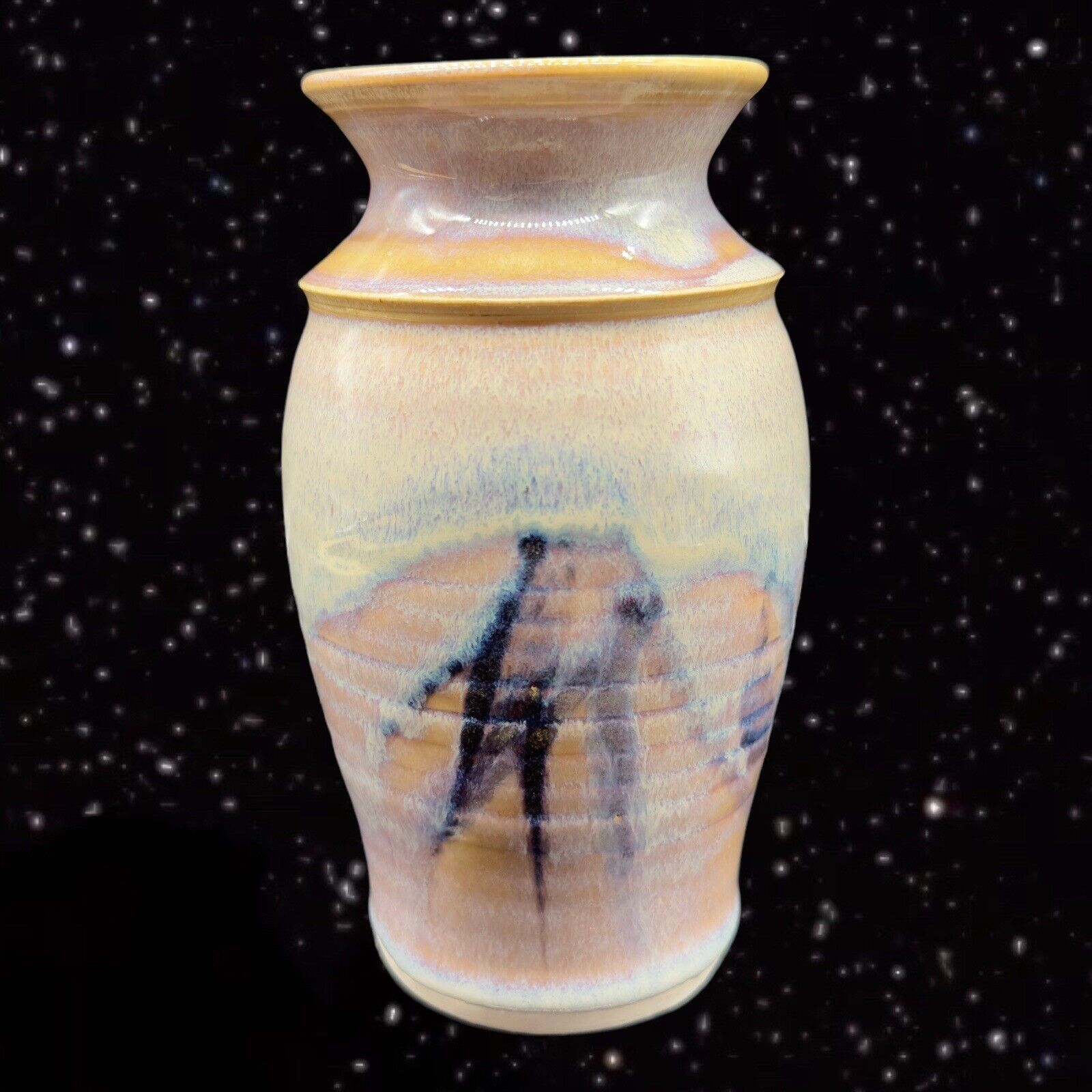 Vintage Hand Made Art Pottery Drip Glaze Signed by Artist Hand Trown 6”T 3”W