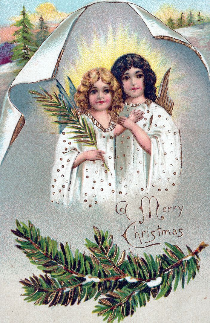 CHRISTMAS - Angels And Fronds A Merry Christmas Postcard